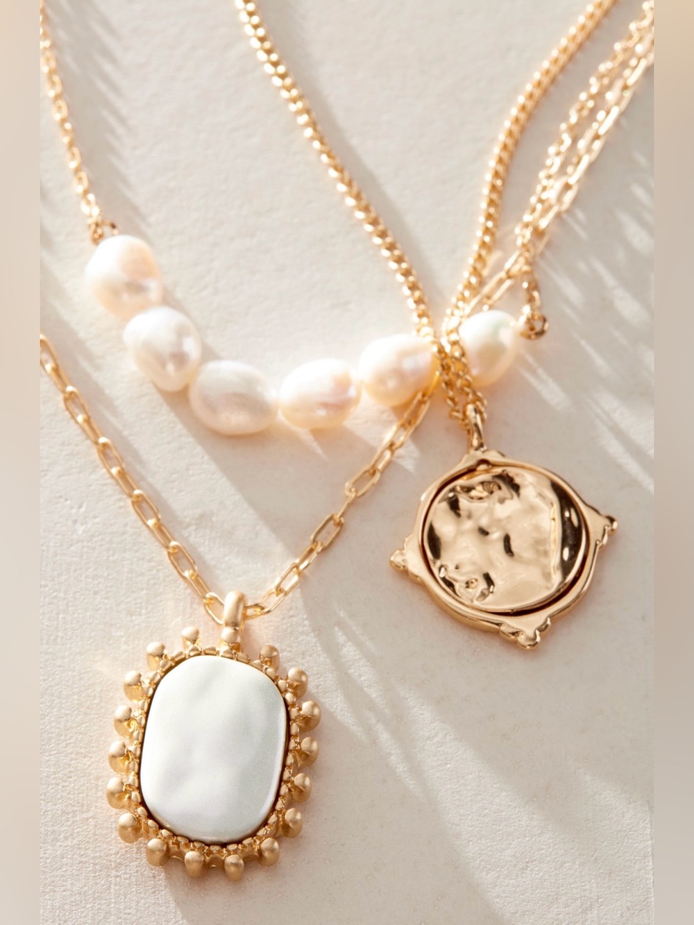 NWT Free People White & Gold-plated Waverly Layered Pendant Necklace